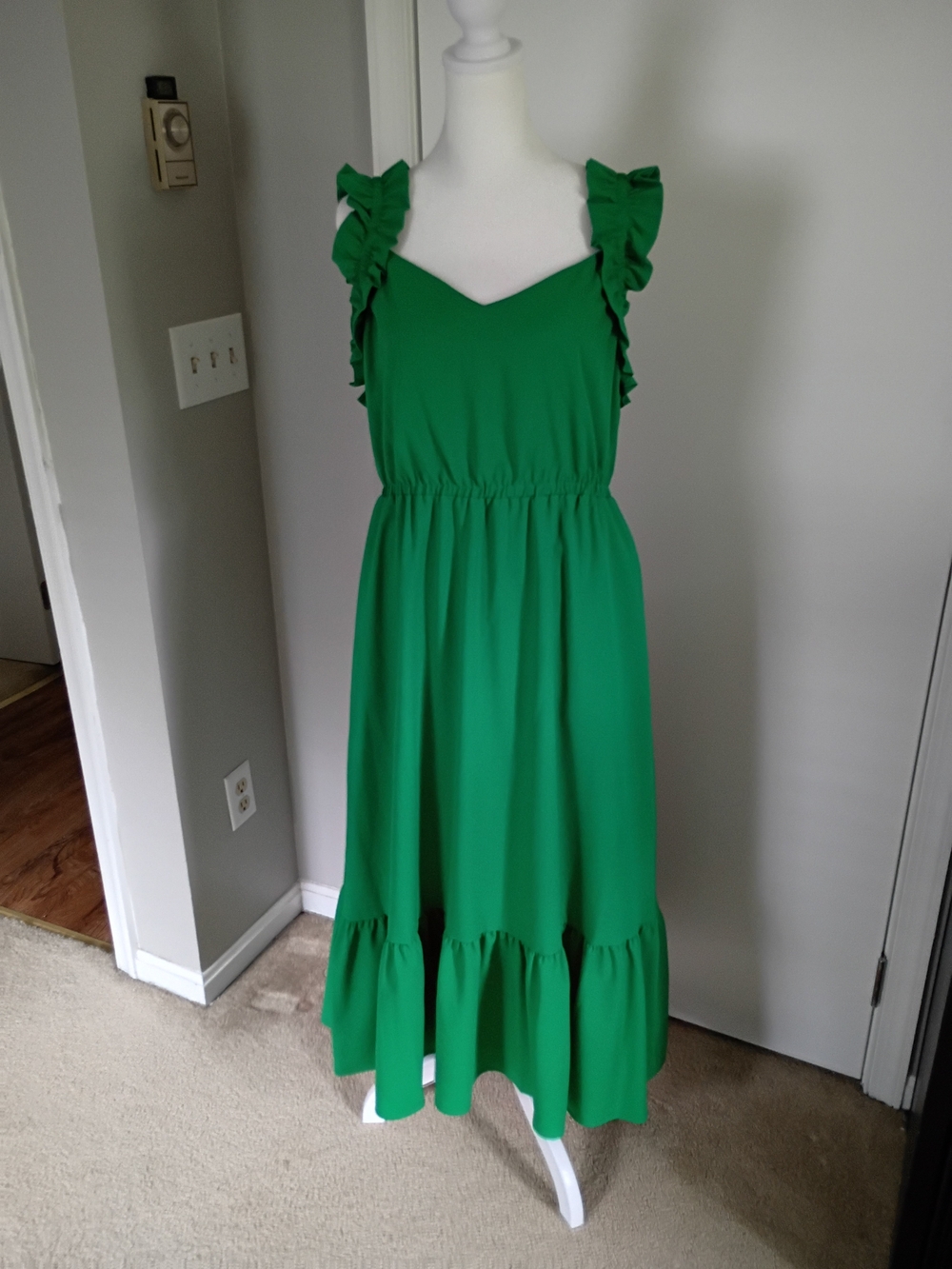 Green Ruffle Strap Maxi Dress